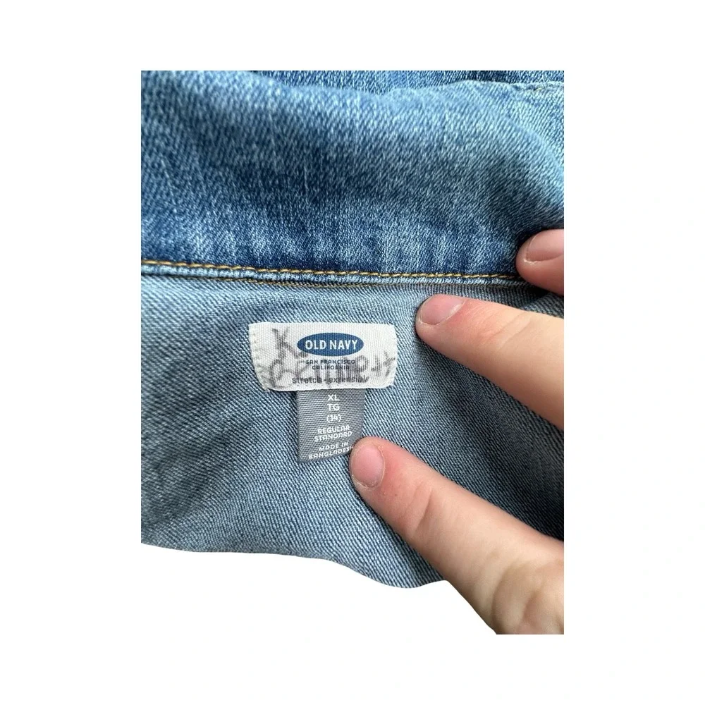 Old Navy Denim Jacket Girls XL 14 Blue Trucker Stretch Classic Button Front